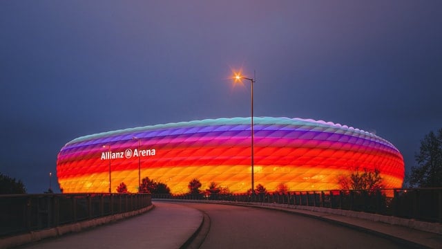The Allianz Arena regularly shines in many colors - including those of the rainbow.