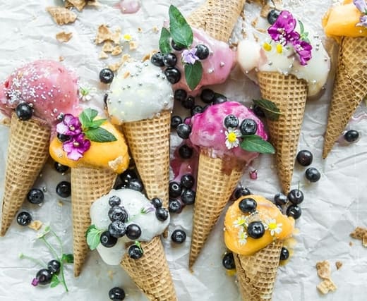 Icecream cones with different flavours