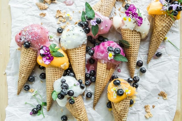 Icecream cones with different flavours
