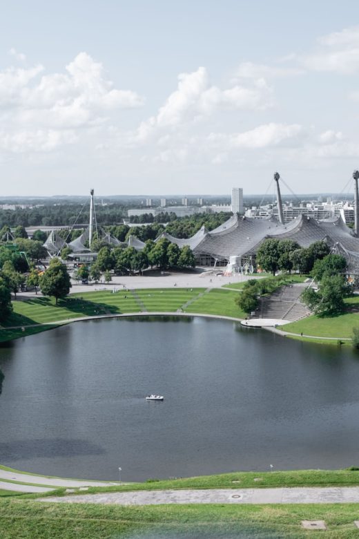 Olympic Park Munich with Lake during summertime